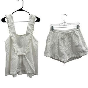 Piyama Elsie White Ruffle Lace Trim Bridal Coquette Pajama Set Cotton Modal